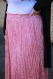 Lace Overlay Pleat Skirt : Mauve