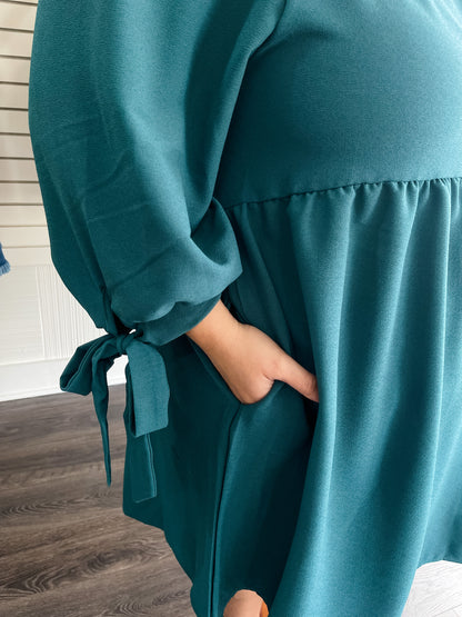 Teal Tie Detail Baby Doll Dress