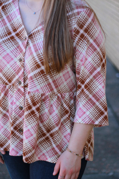 Pink Plaid Peplum Top