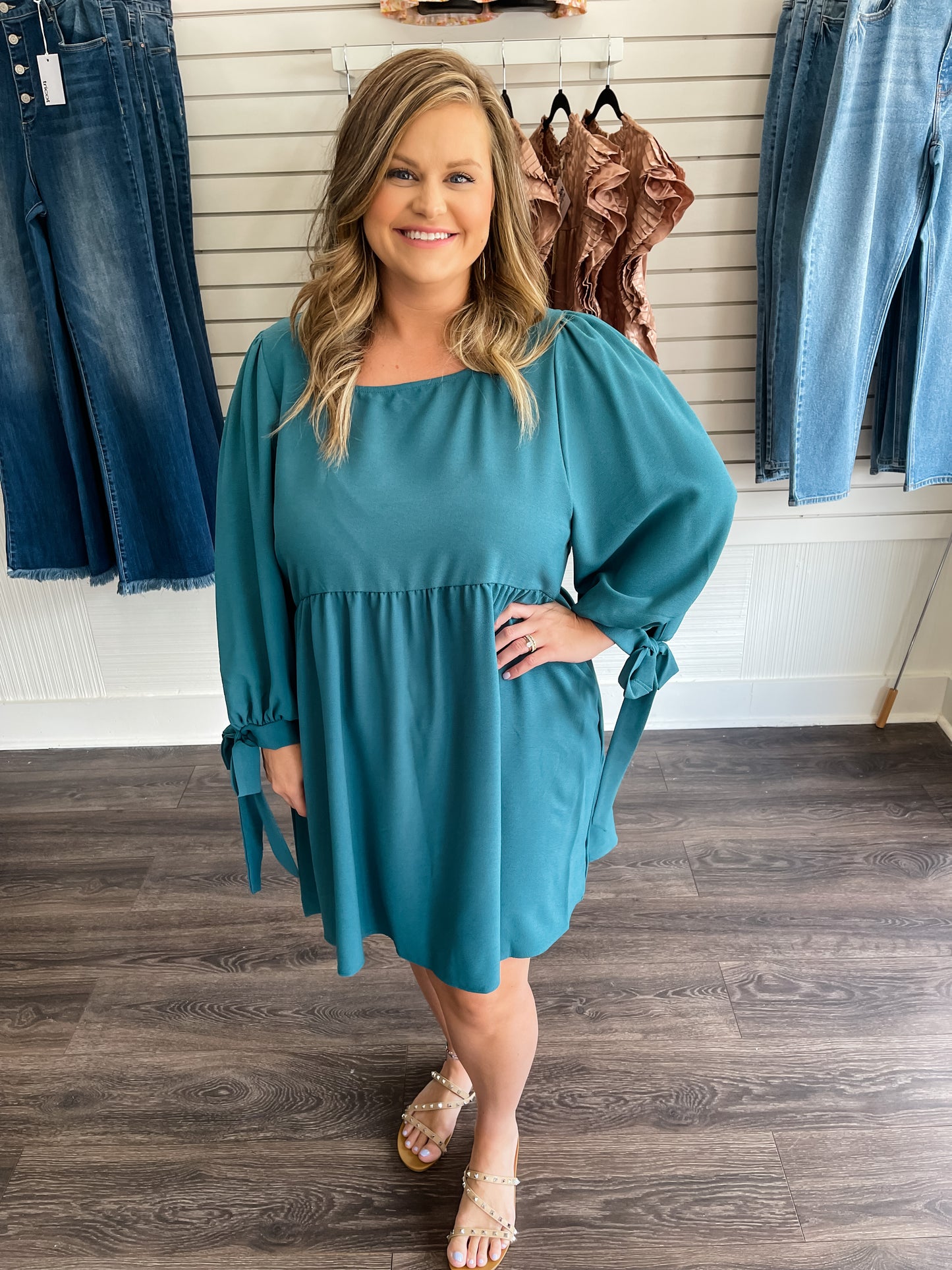 Teal Tie Detail Baby Doll Dress