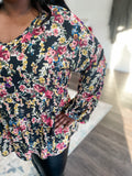 Black and Taupe Floral Baby Doll Top