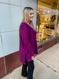 Waffle V-Neck Thermal Tunic : Dark Plum