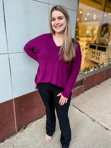 Waffle V-Neck Thermal Tunic : Dark Plum