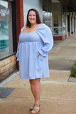 Blue Gingham Bubble Sleeve Dress