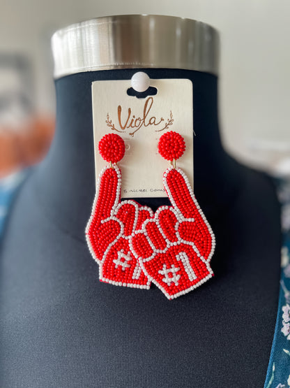 Red and White #1 Fan Earrings