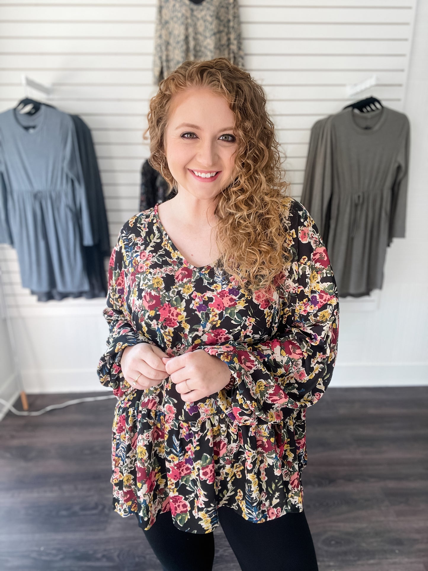 Black and Taupe Floral Baby Doll Top