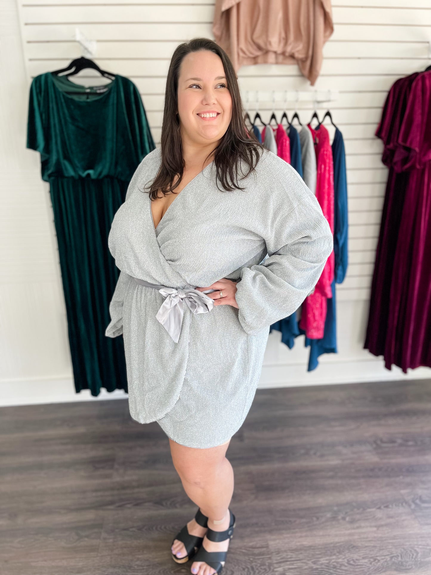 Silver Knit Wrap Dress