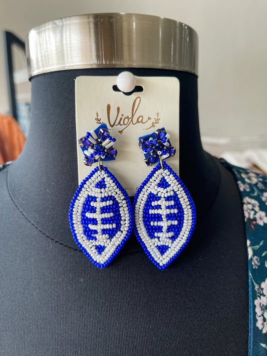 Blue and White Football Earrings